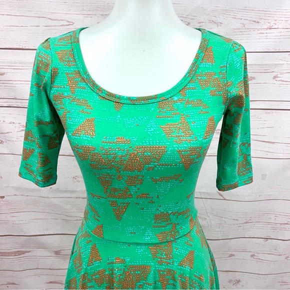Lularoe Lime Green Geometric Print Nicole Dress - Picture 2 of 7